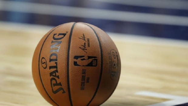 A general view of the ball used for a game between the Milwaukee Bucks and Brooklyn Nets.